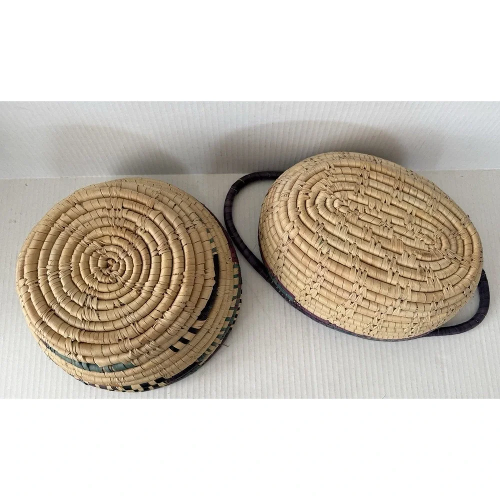 Vintage Handwoven Coiled Basket Set Boho Rustic Woven Decorative Bowls
